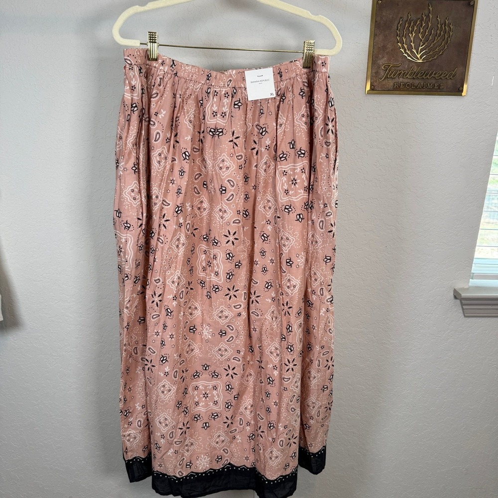 Banana Republic Pink Bandana Paisley Cotton Maxi Skirt XL Embroidered Border NEW - Picture 3 of 9